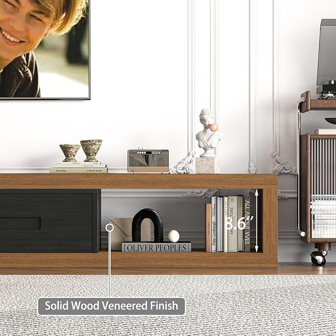 82-115" W Extendable TV Stand for TVs up to 120", Wood Modern Entertainment Center with 2 Large Drawers, Media Console Table for Living Room, Black