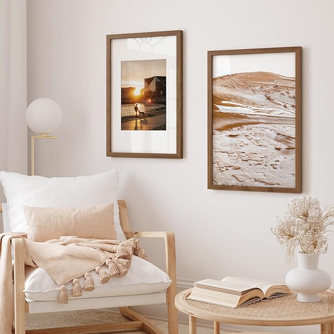 Axeman 13x19 Poster Frame | Solid Oak Wood 13x19 Picture Frame With Mat for 11x17 | 13''x19'' Wood Frame | Tempered Glass and Hanging Hardware Included Home Wall Decor Hanging Frame | Walnut