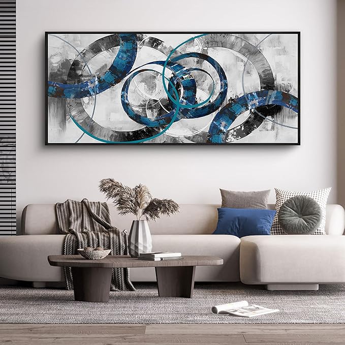 XLSJERST Extra Large Blue Abstract Canvas Wall Art - Modern Art Wall Decor Wall Pictures for Living Room Bedroom Office Gray and White Paintings Artwork for Wall