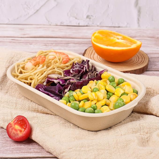 17 oz Disposable salad bowls with lids, Sugarcane Fiber Paper Bowls take away Bagasse food containers meal prep deli container 50 Pack