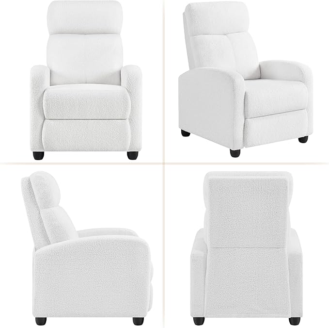 Yaheetech Boucle Recliner Chair Single Sofa Home Theater Seating Adjustable Modern Single Reclining Chair for Living Room Bedroom Home Theater White