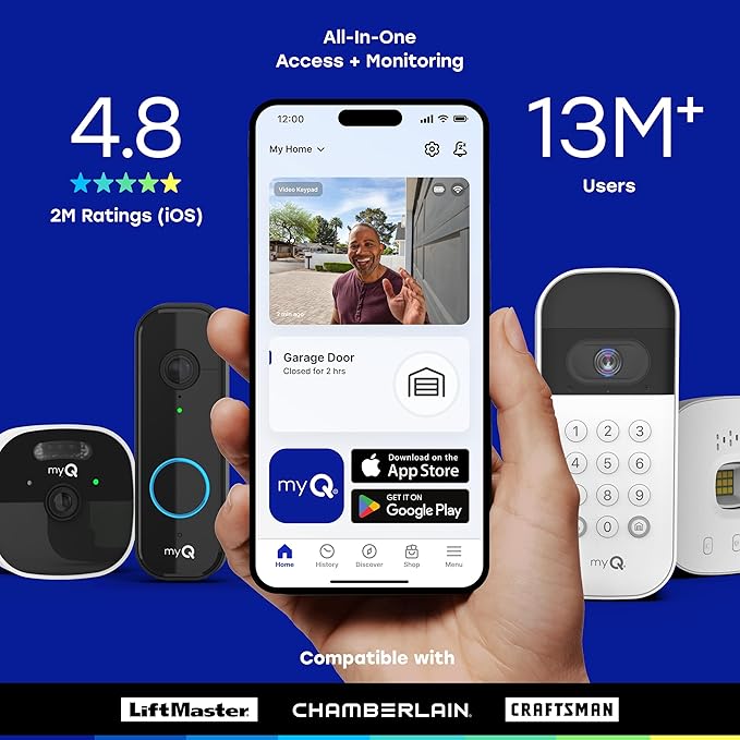 myQ Smart Garage Door Video Keypad with Wide-Angle Camera,Customizable PIN Codes,and Smartphone Control–Take Charge of Your Garage Access Works with Chamberlain, LiftMaster and Craftsman openers,White