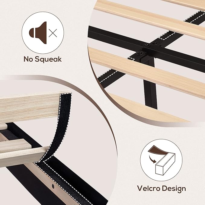 WEEWAY King Bed Frame Platform Bed with Velvet Upholstered Headboard and Wooden Slats Support, Heavy Duty Mattress Foundation, No Box Spring Needed, Easy Assembly, Black