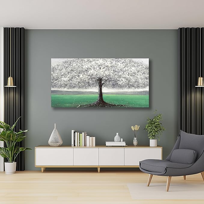 Belmrxne Tree Wall Art Black and Green Wall Decor Abstract Nature Canvas Painting Wall Hangings Artwork for Living Room Bedroom Dining Room Office Home Decor 20x40 Inch