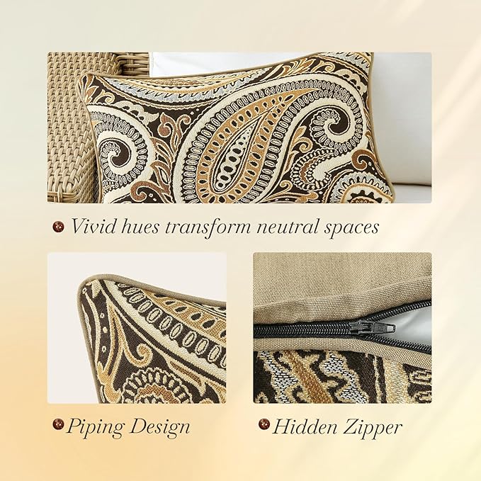 Outdoor Sunbrella Decorative Pillows Pack of 4, 20" x 12" Outdoor Pillow Set for Couch Bed Throw Patio Sofa, Royce Walnut