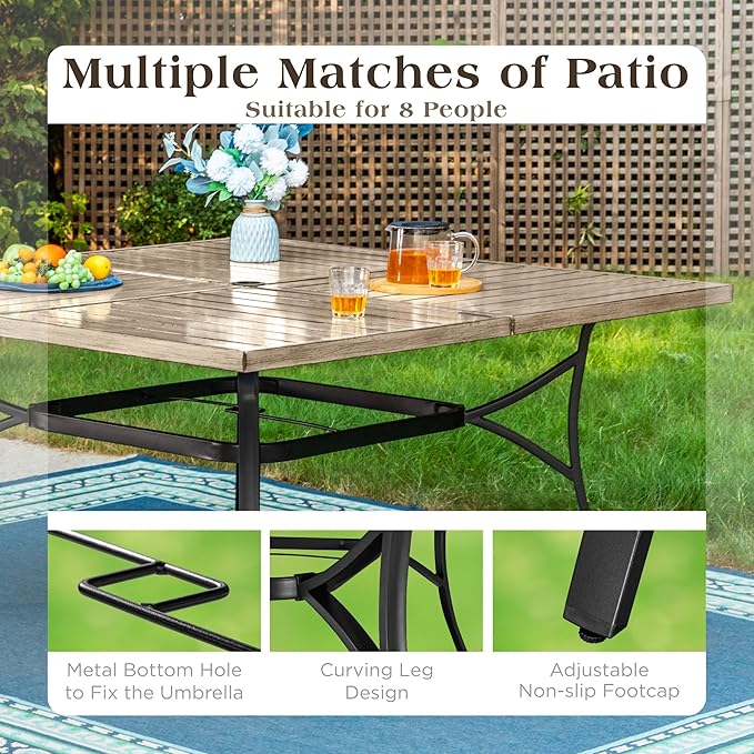 HERA'S HOUSE 9 Pieces Outdoor Dining Set, Patio Table and Chairs Set for 8, 8 x Rattan Swivel Chairs and 1 x 60 Square Dining Table, Patio Dining Set for Lawn Garden Backyard Porch