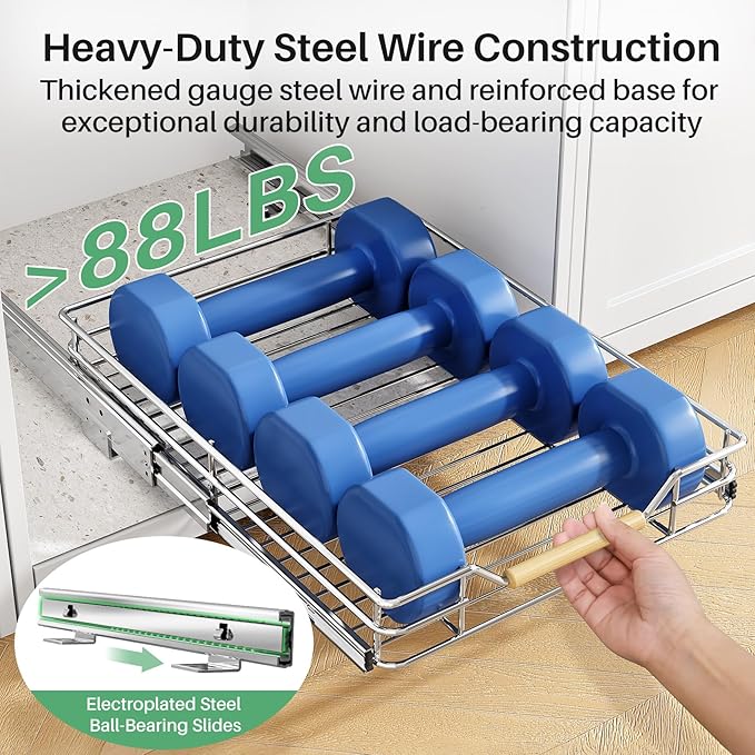 Pull out Cabinet Organizer,Heavy Duty Smooth Sliding Under Cabinet Shelves for Pots and Pans,Roll out Drawers with Thickened Chrome Plating,Slide out Drawers for Home Kitchen Pantry(15"W X 21"D)