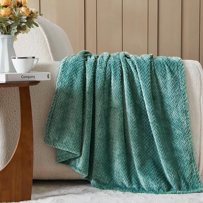 NEWCOSPLAY Super Soft Queen Blanket Light Teal Premium Silky Flannel Fleece Leaves Pattern Lightweight Bed Blanket All Season Use (Light Teal, Queen(90"x90"))
