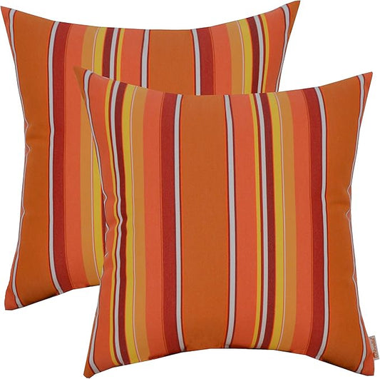 RSH DECOR: Sunbrella Square Throw Pillows Set of 2 | 17" x 17" | Water and Fade-Resistant Performance Fabric | Outdoor Pillow Covers with Down-Alternative Inserts | Dolce Mango