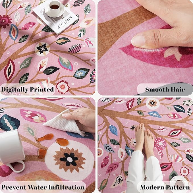 Runner Rug for Kitchen Rug Non Slip 2'x6' Washable Rugs Floral Tree with Rubber Backing Bohemian Soft Carpet Runner for Kitchen, Laundry, Bedroom, Bathroom, Pink