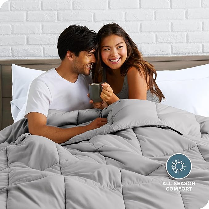 Bare Home Comforter Set - Twin/Twin Extra Long Size - Ultra-Soft - Goose Down Alternative - Premium 1800 Series - All Season Warmth (Light Grey)