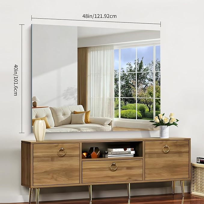 Frameless Mirror, 40x48 Inch Large Bathroom Mirrors for Wall Over Sink, Upgraded Shatterproof Vanity Mirror with Polished Edge for Bathroom,Bedroom,Living Room and Entryway