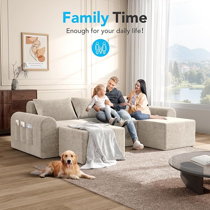 Cloud Sectional Couch with 2 Ottomans & 3 Pillows, Boneless Couches for Living Room, U Shaped Sectional Sofa Deep Seat Comfy Couch for Small Spaces, No Assembly Required, 72h to Restore