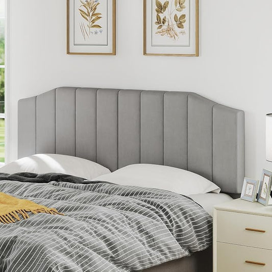 King Size Headboard Only, Velvet Upholstered Headboard King/California King Size Wall Mount and Bed Frame Mount, Featuring High-Density Sponge Padding Easy Assembly Comfort Style-Light Gray