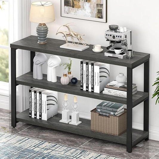 EXCEFUR Rustic Console Tables for Entryway, Sofa Table with 3 Tier Storage Shelves, Couch Table for Living Room Hallway, Industrial Grey