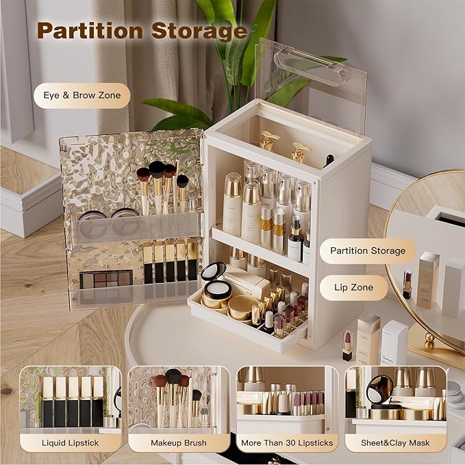 Makeup Organizer with Drawers,Skincare Organizer for Vanity,Storage Box with Cover,Large Cosmetic Display case for Dresser, Bathroom Countertop