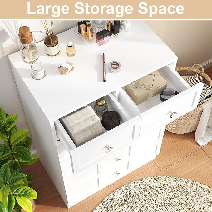 Wood Dresser for Bedroom 6 Drawer: 24" White Chest of Drawers Wood, Modern Fluted Cabinet with Sturdy Storage, Wide Aesthetic Furniture for Room Organization