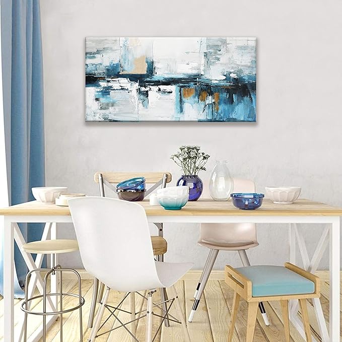 Tsomzxng Abstract Canvas Art Wall Decor Painting Abstract Wall Decor 20x40 Inch Decorations Blue And White Wall Art Office Canvas Picture Artwork For Bedroom Kitchen