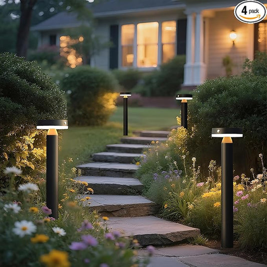 Solar Landscape Lights - Outdoor Solar Lights for Yard - PIR Sensor & Two Lighting Modes - 50lm & 400lm - Rechargeable Battery Last Up to 55 Hours - 3000K - IP44 Weather Resistant - 4 Pack