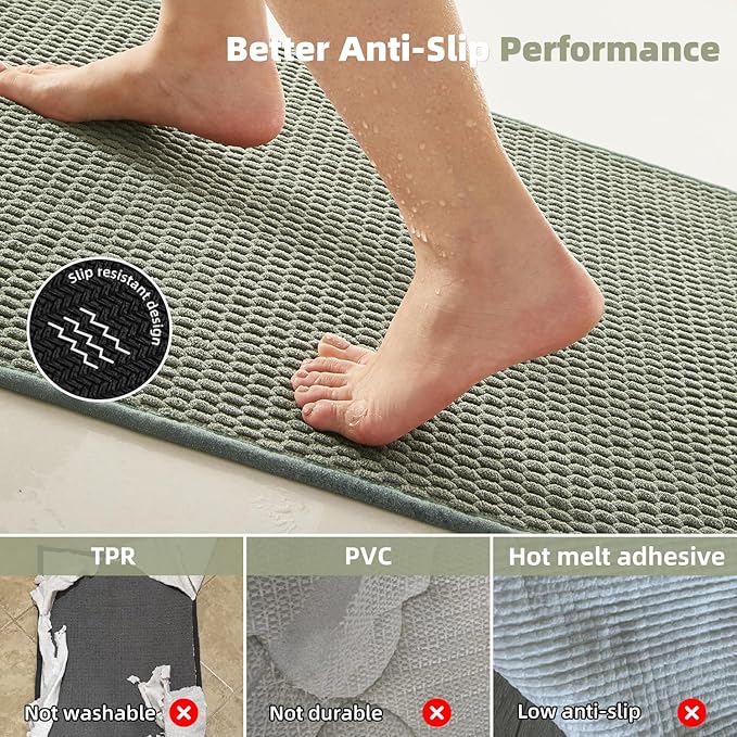 Bathroom Rugs Non Slip Washable, Super Absorbent Thin Bath Mat Quick Dry Low Pile Bathroom Rug, Sage Green 24"x36"