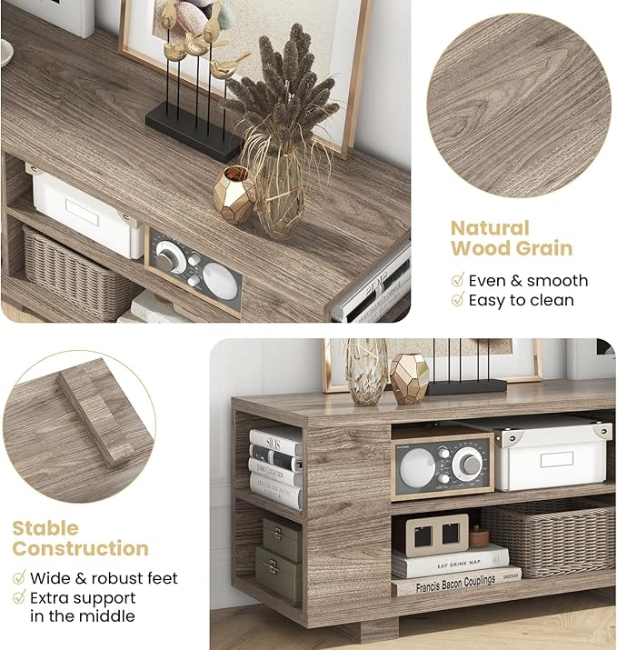 Giantex Modern TV Stand for TVs up to 65 Inch, Wood Entertainment Center w/ 8 Open Storage & Adjustable Shelves, Television Stands w/Cable Holes, TV Console Table for Living Room Bedroom (Black Oak)