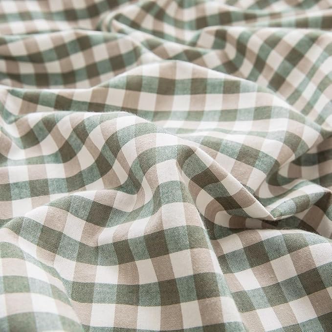 mixinni Green Gingham Comforter Set King, Plaid Comforter Set 3 Pieces 1 Green Grid Comfoter with 2 Pillow Cases for All Seasons, Soft Fluffy Modern Grid Pattern Printed Bedding-King Size