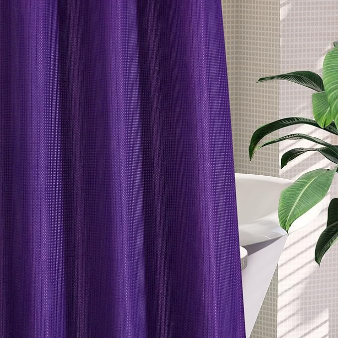 MitoVilla Purple Waffle Long Shower Curtain 72 x 80, No Hooks Required 80 inch Long Fabric Cloth Shower Curtain Set with Cloth Snap-in Liner for Modern Hotel Bathroom Decor, Lavender
