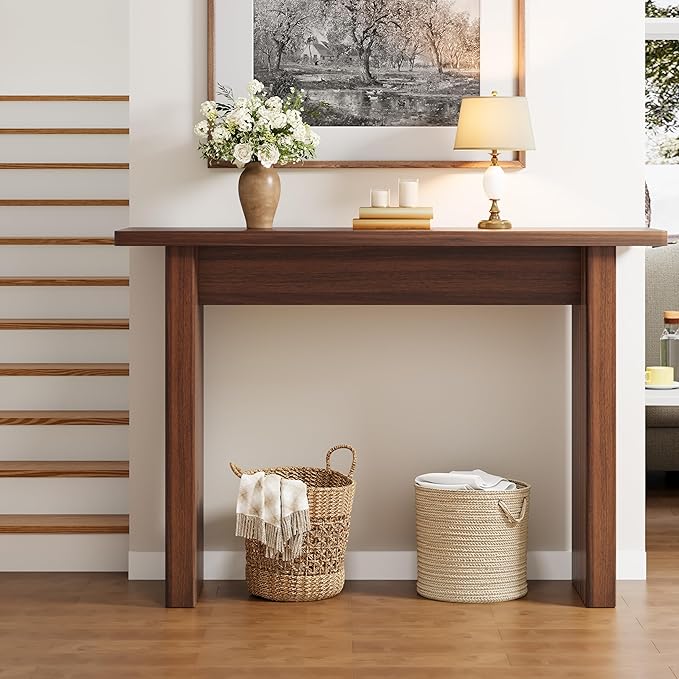 Fluted Entryway Console Table, Wooden Rectangular Sofa Table for Entrance, Narrow Wood Entryway Small Long Entry Table for Hallway, Living Room (Walnut)