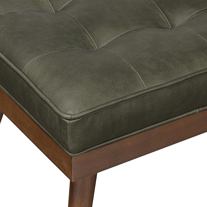 POLY & BARK 55" Tufted Leather Bed Bench for Bedroom End of Bed - Living Room Entry Way Bench - Pure Italian Leather Upholstery with a Solid Wood Frame - Ottoman Bench with Wooden Legs - Olivine Green