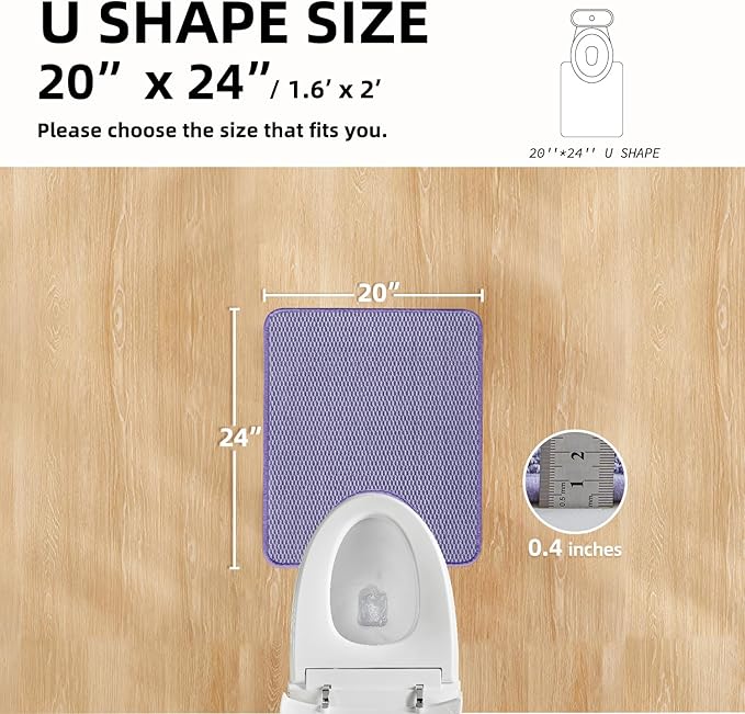 Chenille Bathroom Non-Slip, Washable U-Shaped Mat - Super Absorbent - Low Pile - Quick Dry - Lavender, 20"x24'