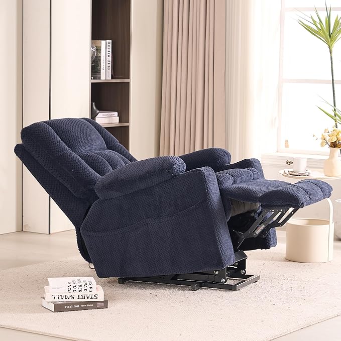 SALOHZA Power Lift Recliner Chair for Elderly with Massage and Heat for Living Room, Electric Recliner Chair for Adults with USB/Type C Port/Cup Holders, Velvet Fabric, Navy Blue