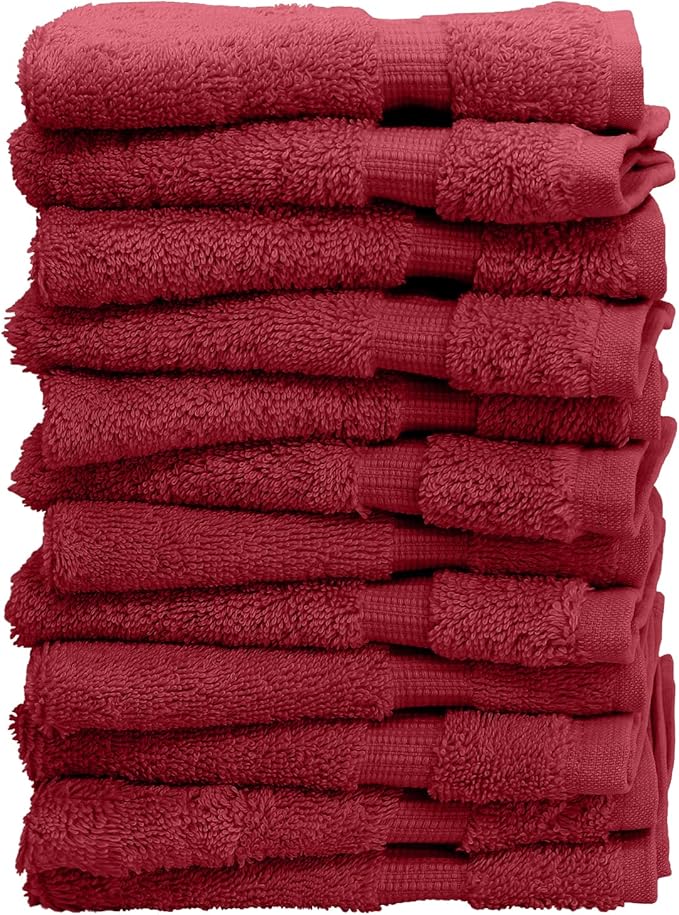 Luxury Hotel & Spa Quality, 100% Turkish Cotton 700 GSM Cloth, Towel, for Body wash, Makeup & Facial Cleaning, Baby, face, Dobby Border Soft washcloths Towel Set 13" X 13", Cranberry, Set of 12