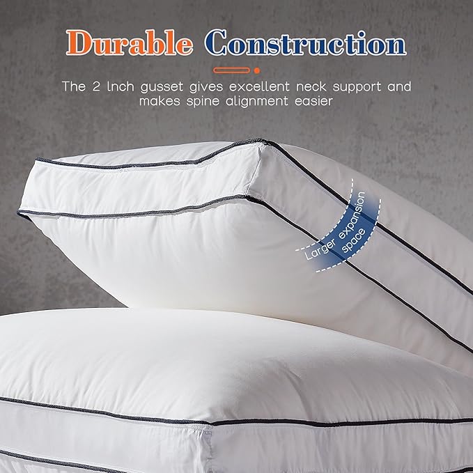 Decroom Goose Feather Down Fiber Pillows King Size Set of 2, Soft Pillows for Luxury Hotel Quality Gusseted Pillow 2 Pack, Bed Pillows for Sleeping, Breathable, Fluffy for Side, Back Sleepers