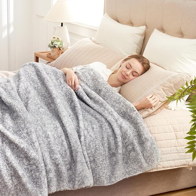 Cozy Bliss Ultra Soft Reversible Double Sherpa Sided Blanket, Fluffy Thick Warm Plush Fuzzy Blanket for Couch, Bed and Gifts (Mottled Grey, 60" x 80")