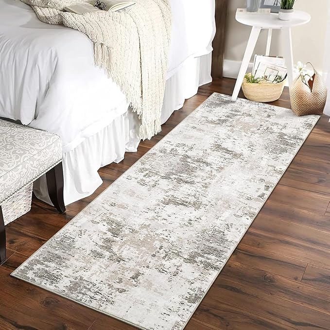 Modern Abstract 2x10 Runner Rug Non Slip Non Shedding Rug Low Pile Stain Resistant for Bedroom Hallway Kitchen,Taupe/Beige