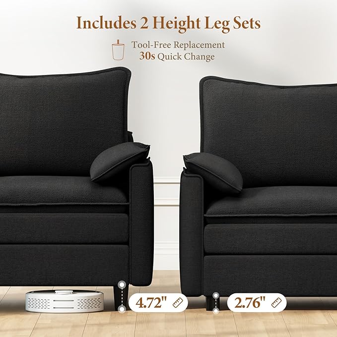 Vesgantti Large Modular Sectional Sofa, Big Comfy Cloud Couch with Ottoman Deep Seat Chenille Cloud Sofa, 9 Seater Large Sectional Couches for Living Room, Bedroom and Apartment, Black