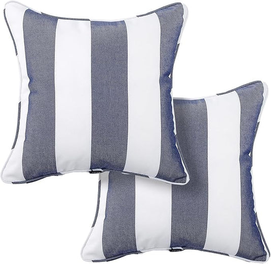 Outdoor Throw Pillow Covers 18x18 Inch, Set of 2, Cover Only! Waterproof Fade Resistant Decorative Cushion Sham Pillow Cases for Patio Furniture Chair Couch Sofa - Navy White Striped