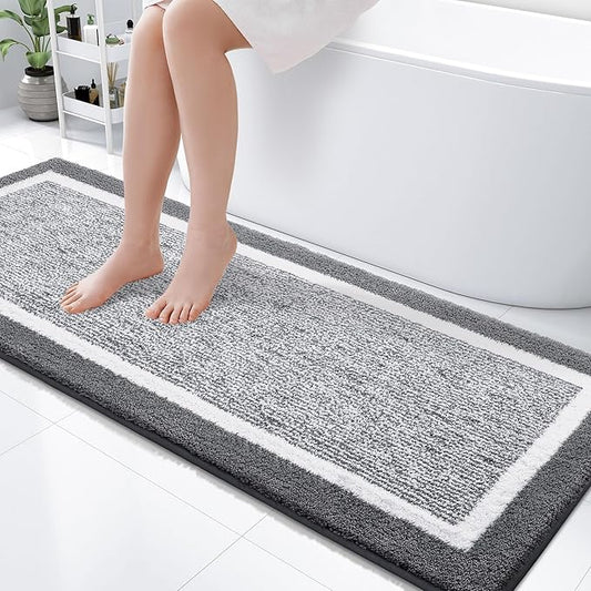 OLANLY Bathroom Rugs 59x24, Extra Soft and Absorbent Microfiber Bath Mat, Non-Slip, Machine Washable, Quick Dry Shaggy Bath Carpet, Suitable for Bathroom Floor, Tub, Shower (Long, Dark Grey)