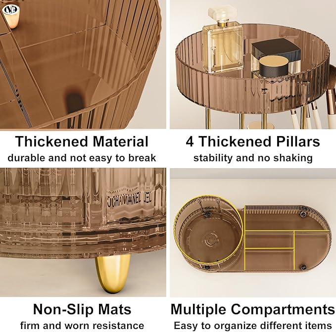 DASITON 360° Rotating Makeup Organizer for Vanity, 2 Tier Perfume Cosmetic Skincare Organizers with Makeup Brush Holder, Large Capacity Cosmetic Display Case for Bedroom Bathroom Countertop (Coffee)