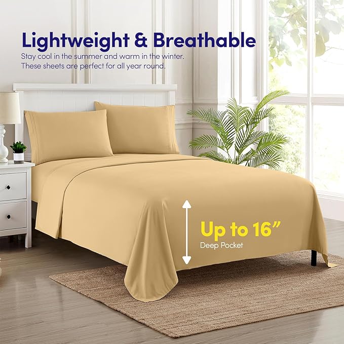 1500 Supreme Collection California King Sheet Sets Camel - Luxury Hotel Bed Sheets and Pillowcase Set for California King Mattress - Extra Soft, Elastic Corner Straps, Deep Pocket Sheets Camel