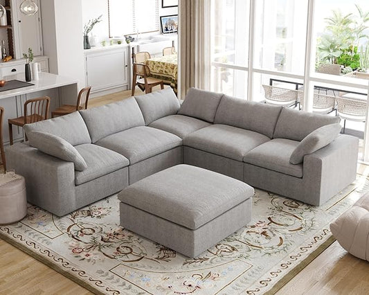 JACH V Shape Couches Sectional for Living Room, Modular Convertible Sofa Couch with Chaise Ottoman, Couch Cushion Covers Removable, Comfy Sofas for Living Room, Bedroom, Apartment (Grey)