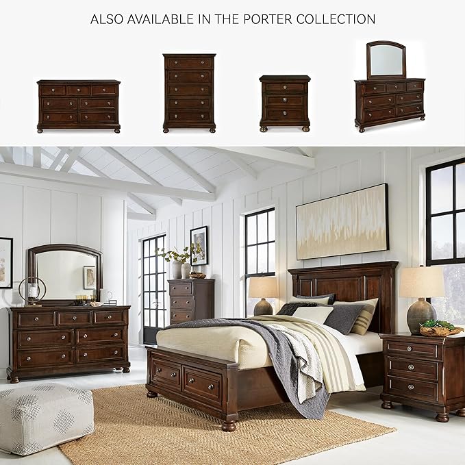 Signature Design by Ashley Porter Traditional 5 Drawer Chest of Drawers, Dark Brown