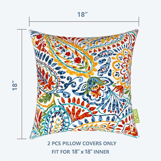 LVTXIII Outdoor Throw Pillow Covers 18 x 18 Inch, Covers ONLY Modern Paisley Pattern Decorative Square Toss Pillow Case Pack of 2 for Home Patio Garden Sofa Bed Furniture, Paisley Multi