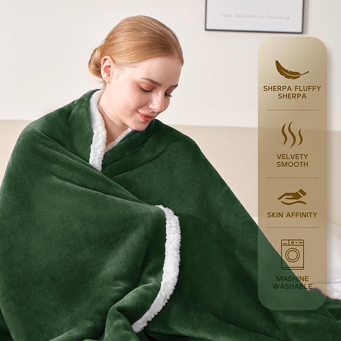 BEAUTEX Sherpa Fleece Throw Blankets, Soft Fluffy Flannel Plush Blanket and Throw, Fuzzy Cozy Green Cuddle Blankets for Couch Bed Sofa Adults (50" x 60", SageGreen)