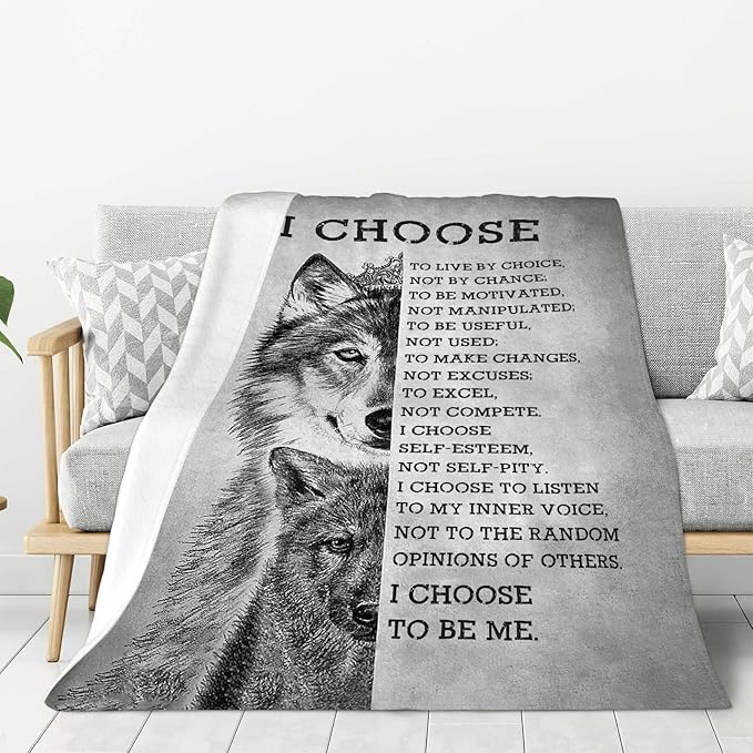 Wolf Blanket Wolfs Throw Blankets Black and White Wolf Gifts for Men Women Adults Boys Girls Fleece Flannel Blanket Plush Bedding for Couch Sofa Bed Room Decor 50"X60"