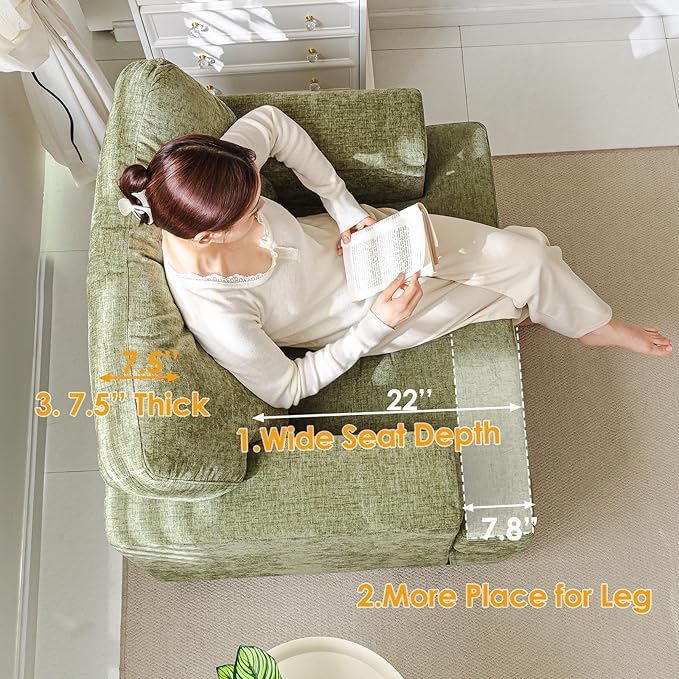 Oversized Accent Chairs Set of 2,Large Armchair with Armrest Organizer,Deep Seat,Big Reading Chair,Comfy Living Room Chairs,Sofa Chair for Bedroom,Chenille,Green