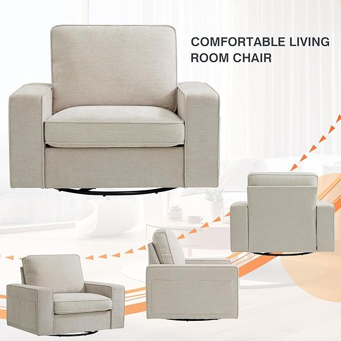 ABAKAN Chenille Sofa Swivel Chair for Living Room with Removable Backrest, Modern Accent Style Living Room Chair for Office/Library/Bedroom/Lounge,Beige