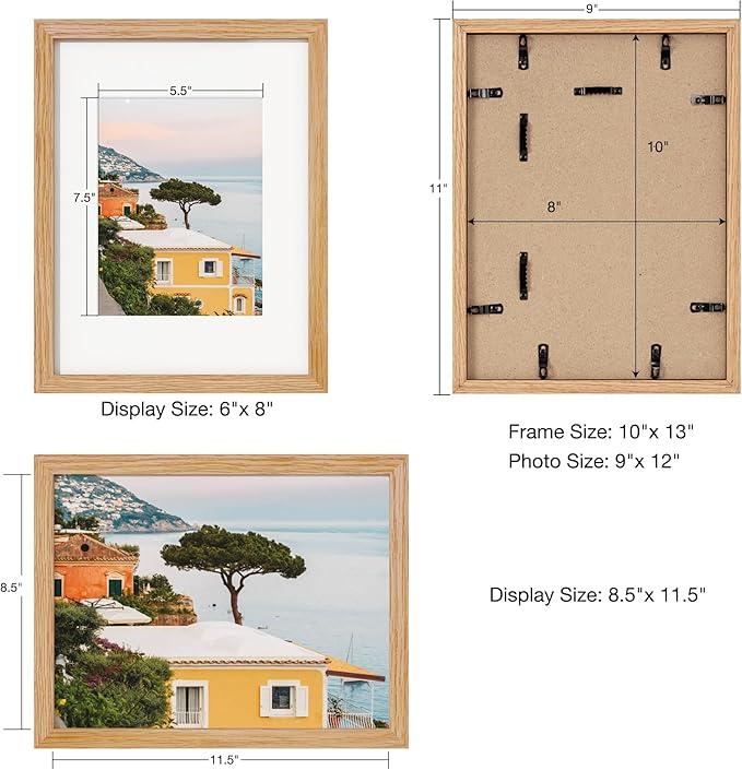 Axeman 9x12 Picture Frame | Solid Oak Wood 9 By 12 Photo Frame With Mat for 6x8 | 9''x12'' Wood Frame | Tempered Glass and Hanging Hardware Included Home Wall Decor Hanging Frame | Natural