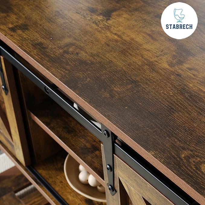Brown Farmhouse Console Table for Entryway, Sofa Table with Storage Shelf, Hallway Tables with Sliding Barn Doors, Entry Tables for Foyer, Living Room