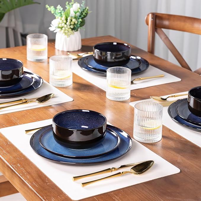 LERATIO Ceramic Dinnerware Sets for 4,12 Pieces Poreclain Plates and Bowls Sets,Scratch Resistant Dishes,Dishwasher & Microwave Safe,Oven Safe Dishes Set,Service for 4 - Blue